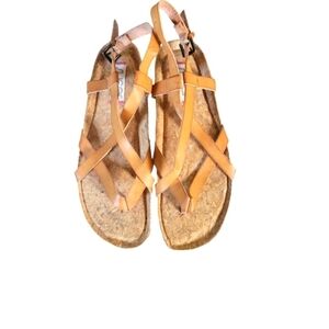 Sugar Rampage Elexxa Natural Criss-cross Sling Back Buckle Toe Ring Sandals Sz 9